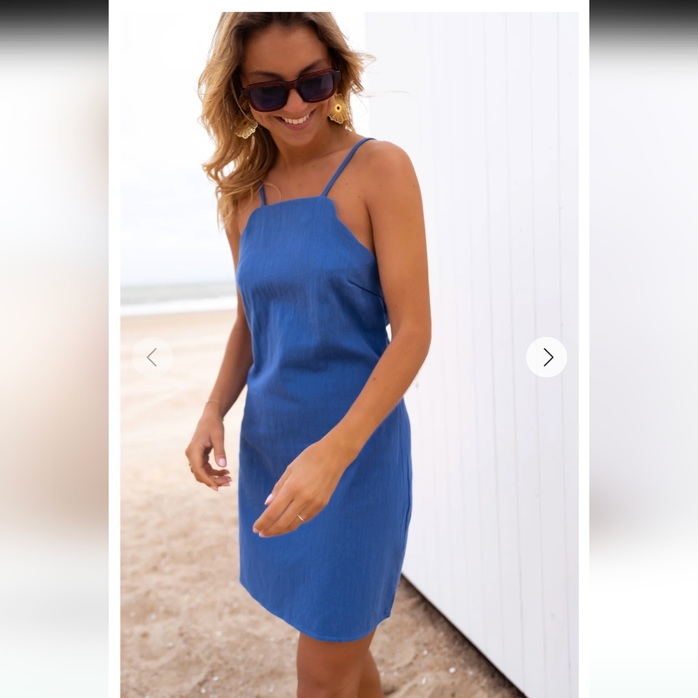 New💙Atelier Evene Alessia Blue Cotton Back Tie Dress "Easy Clothes US" - Size L